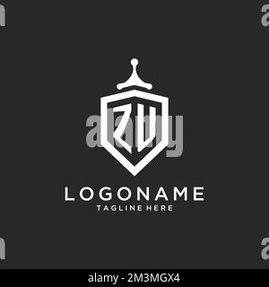 ZU monogram logo initial with shield guard shape design ideas Stock Vector