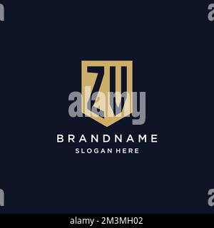 ZV monogram initials logo design with shield icon template Stock Vector
