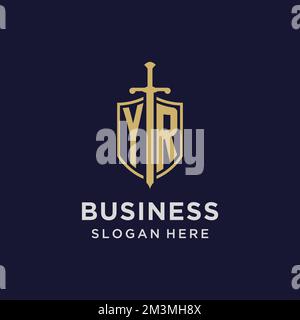 YR logo initial monogram with shield and sword design ideas Stock Vector