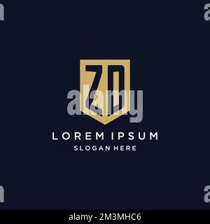 ZD monogram initials logo design with shield icon template Stock Vector