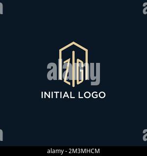 ZG initial monogram logo with hexagonal shape style, real estate logo design ideas inspiration vector Stock Vector