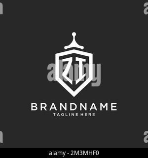 ZI monogram logo initial with shield guard shape design ideas Stock Vector