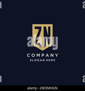 ZN monogram initials logo design with shield icon template Stock Vector