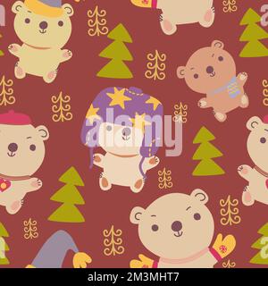 Cute teddy bear hand drawn seamless pattern. Stock Vector