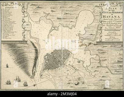 A plan of the city and harbour of Havanna situated on the island of Cuba , Harbors, Cuba, Havana, Maps, Early works to 1800, Havana Cuba, Maps, Early works to 1800 Norman B. Leventhal Map Center Collection Stock Photo