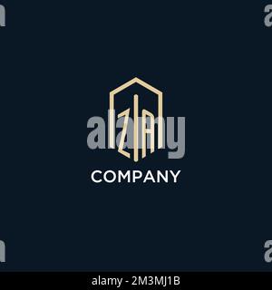 ZA initial monogram logo with hexagonal shape style, real estate logo design ideas inspiration vector Stock Vector