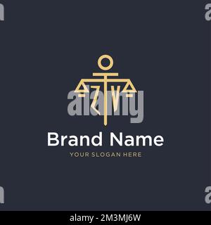 ZV initial monogram logo with scale and pillar style design ideas Stock Vector