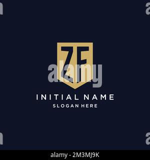 ZF monogram initials logo design with shield icon template Stock Vector