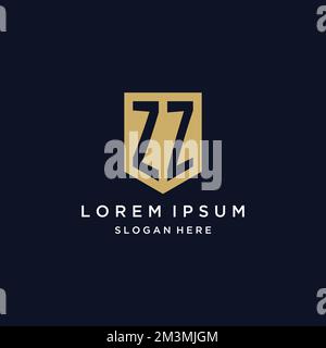 ZZ monogram initials logo design with shield icon template Stock Vector
