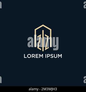 ZZ initial monogram logo with hexagonal shape style, real estate logo design ideas inspiration vector Stock Vector