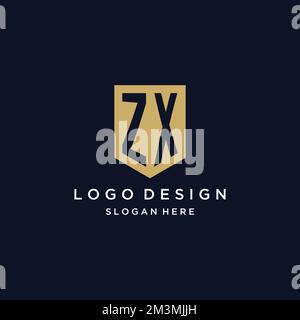 ZX monogram initials logo design with shield icon template Stock Vector