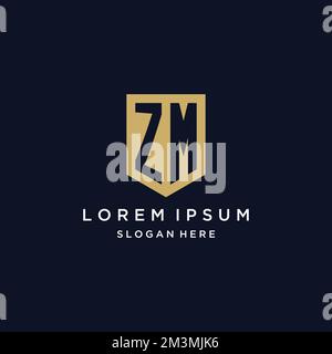 ZM monogram initials logo design with shield icon template Stock Vector