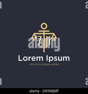 ZM initial with scale of justice logo design template, luxury law and ...