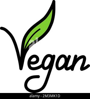 Vegan handdrawn text green vector lettering illustration. Calligraphy Vegan illustration Stock Vector