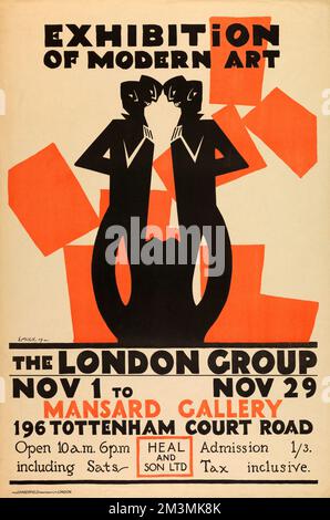 Old Poster, Exhibition of Modern Art - The London Group, Mansard Gallery, Tottenham Court Road, ca. 1915 Stock Photo