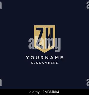ZW monogram initials logo design with shield icon template Stock Vector