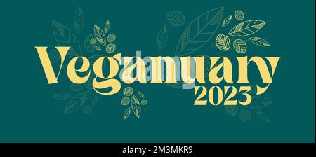 Veganuary Text design vector illustration on a green background. Stock Vector