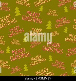 Merry Christmas hand drawn lettering seamless pattern. Stock Vector
