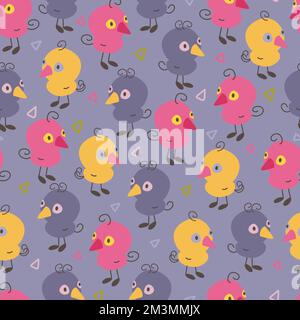 Cute colourful bird hand drawn seamless pattern. Stock Vector