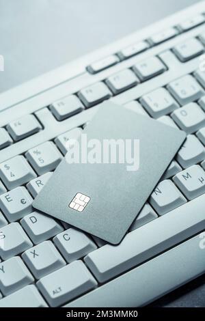 Online credit card payment for purchases from online stores and online shopping, Credit card close up shot, template mockup Stock Photo