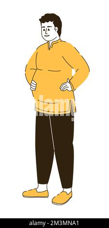 Happy man in saree flat color linear vector character Stock Vector