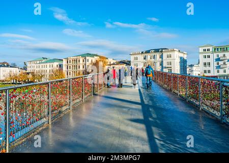 Love locks on Makartsteg bridge, Salzburg, Austria, Europe Stock Photo ...