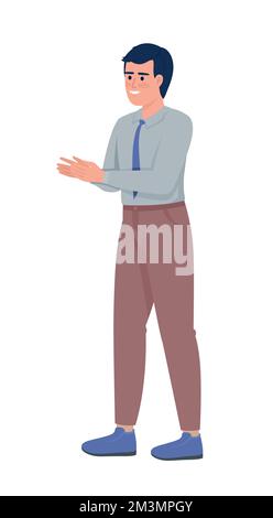 Positive businessman clapping hands semi flat color vector character Stock Vector