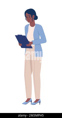 Sad woman with clipboard semi flat color vector character Stock Vector