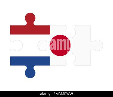 Connected puzzle of flags of Netherlands and Japan, vector Stock Vector