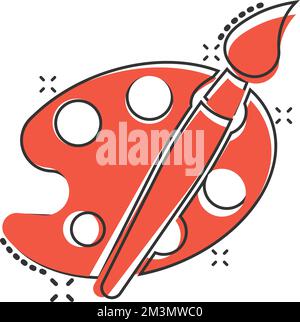 Artist's palette in comic style. Painter's tools cartoon vector illustration on isolated background. Drawing equipment splash effect sign business con Stock Vector