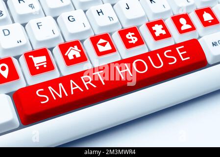 Conceptual caption Smart House. Business concept homes that have electronic devices and controlled remotely Stock Photo