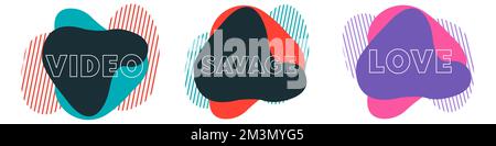 Bubble talk phrases. Online chat clouds with words such as video, savage and love. Stock Vector