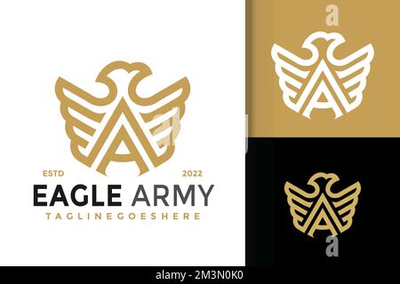 A vector illustratin of the A Letter Eagle Wing Logo Design Template in gold color Stock Vector