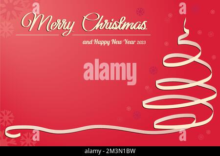 Christmas red background with stylized Christmas tree and lettering. Translucent circles in the background. Vector. EPS10. Web Stock Vector