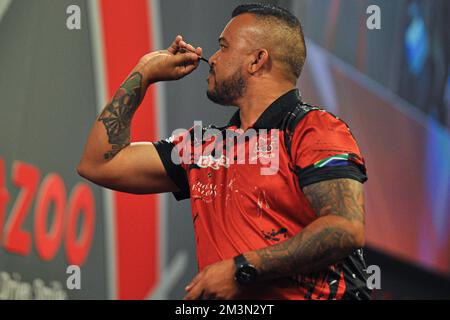 London, UK. 15th Dec, 2022. LONDON, UNITED KINGDOM - DECEMBER 15: Grant Sampson of South Africa in action during the First Round match against Keane Barry of Ireland at Alexandra Palace on December 15, 2022 in London, United Kingdom. (Photo by Pieter Verbeek/BSR Agency) Credit: BSR Agency/Alamy Live News Stock Photo