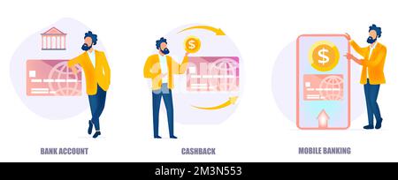 Vector of a young man using a bank card with a cash back rewards Stock Vector