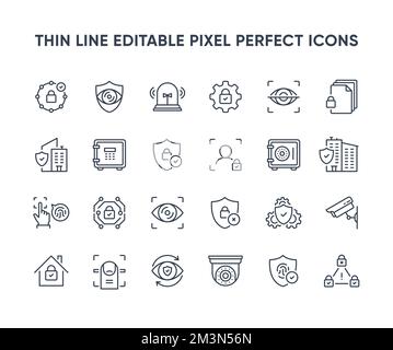 Security vector line icons. Privacy and home protection icon collection. Private property security symbols. Editable pixel perfect Stock Vector