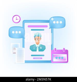 Vector of a doctor giving online consultation. Online medicine, healthcare, medical diagnostics concept Stock Vector