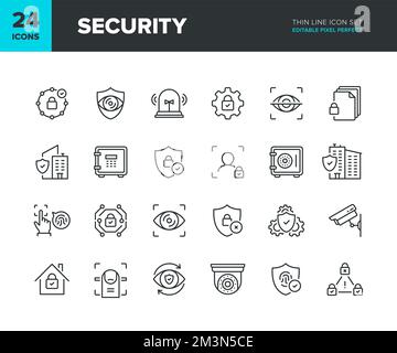 Security vector line icon set. Privacy and home protection icon collection. Private property security symbols. Editable pixel perfect Stock Vector