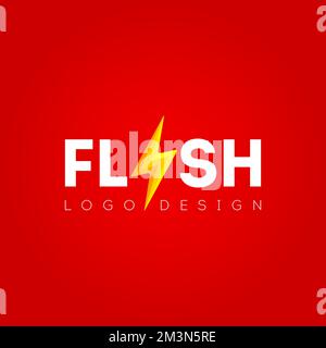 Flash logo design with lightning symbol. Abstract gold speed electricity 3D logo template. Bolt energy icon with text. Vector flash power energy speed Stock Vector