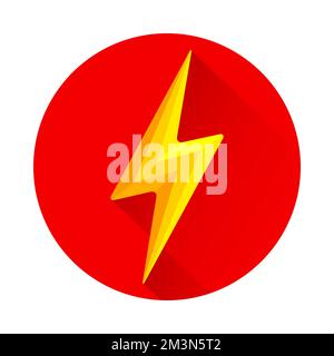 Lightning icon flat design with long shadow. Flash symbol  in red circle on white background. Vector illustration Stock Vector