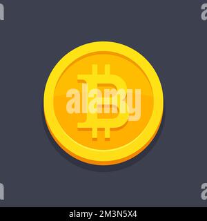 Bitcoin icon. Digital financial system coin. Virtual currency cartoon symbol design. Crypto currency vector illustration on dark background Stock Vector