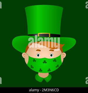 Man in leprechaun hat and face mask. Saint Patricks Day. Vector illustration. Stock Vector