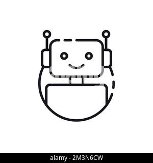 Robot icon. Chatbot icon. Cute smiling bot. Outline robot sign in blue circle. Vector flat line cartoon illustration isolated on white background Stock Vector