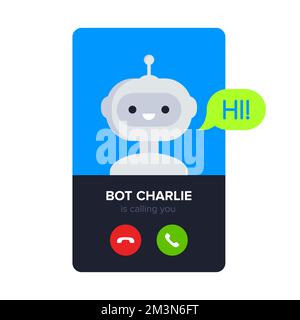Cute Smiling Robot, Chat Bot Say Hi. Vector Flat Cartoon Character