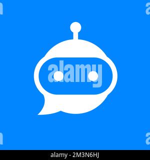 Chatbot icon. Bot sign design. Chat bot logo concept. Robot head in speech bubble. Online customer support service bot. Modern flat illustration Stock Vector
