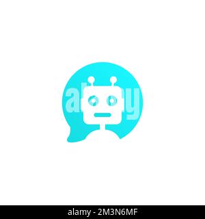 Chatbot icon in flat style on white background. Robot in blue speech bubble. Online customer support service robot. Virtual assistant chatbot icon Stock Vector