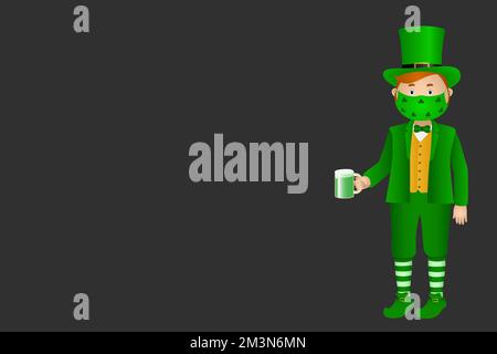 Man in protective mask drink green beer. Cartoon. Vector illustration. Stock Vector