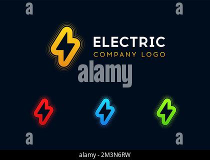 Electric wave vector logo design. Lightning bolt minimal simple symbol. Electricity sign design. Power icon in different colors. Energy vector logo Stock Vector