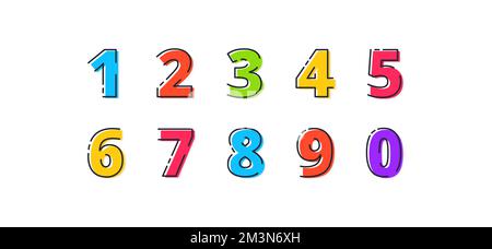 FLATLI. Flat line font. Latin alphabet numbers from 1 to 0. Signs in line flat style. Cute modern capital numbers. Vector trendy flat line figures Stock Vector